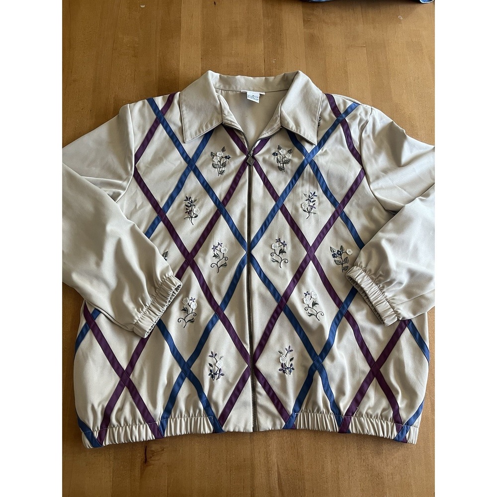 Vintage Alfred Dunner Jacket Adult Size 18 Retro Bomber Zip Floral GrandmaCore